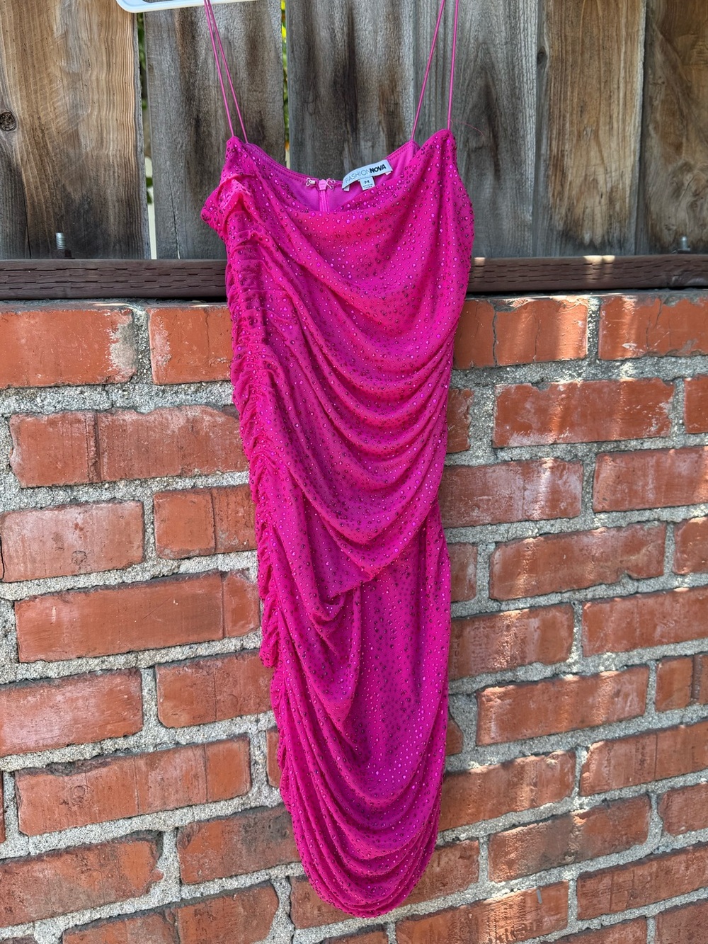 Hot Pink Ruched Sequin Slip Dress